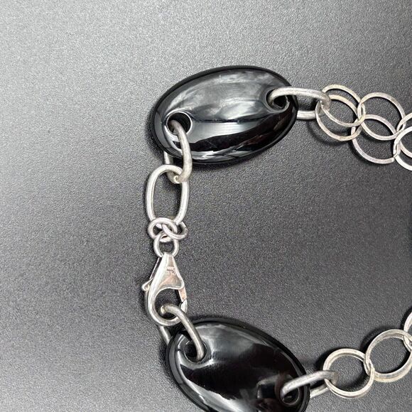 Chateau D’Argent Sterling Silver Onyx Bracelet Chain Link 8” - Picture 3 of 8